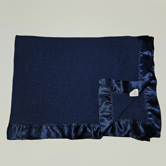 Starting Out Solid Navy Blue Baby Blanket Lovey Waffle Weave Satin Trim - Picture 1 of 7